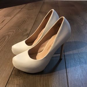 White faux leather heels
